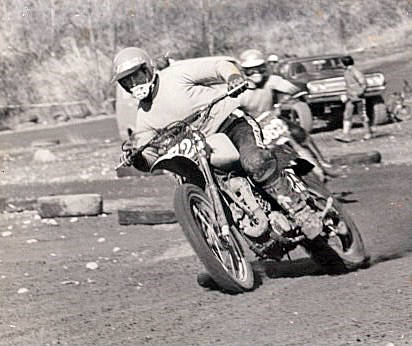 Famed motorcycle mechanic Paul Peiroli racing at the JR grounds in 1975
